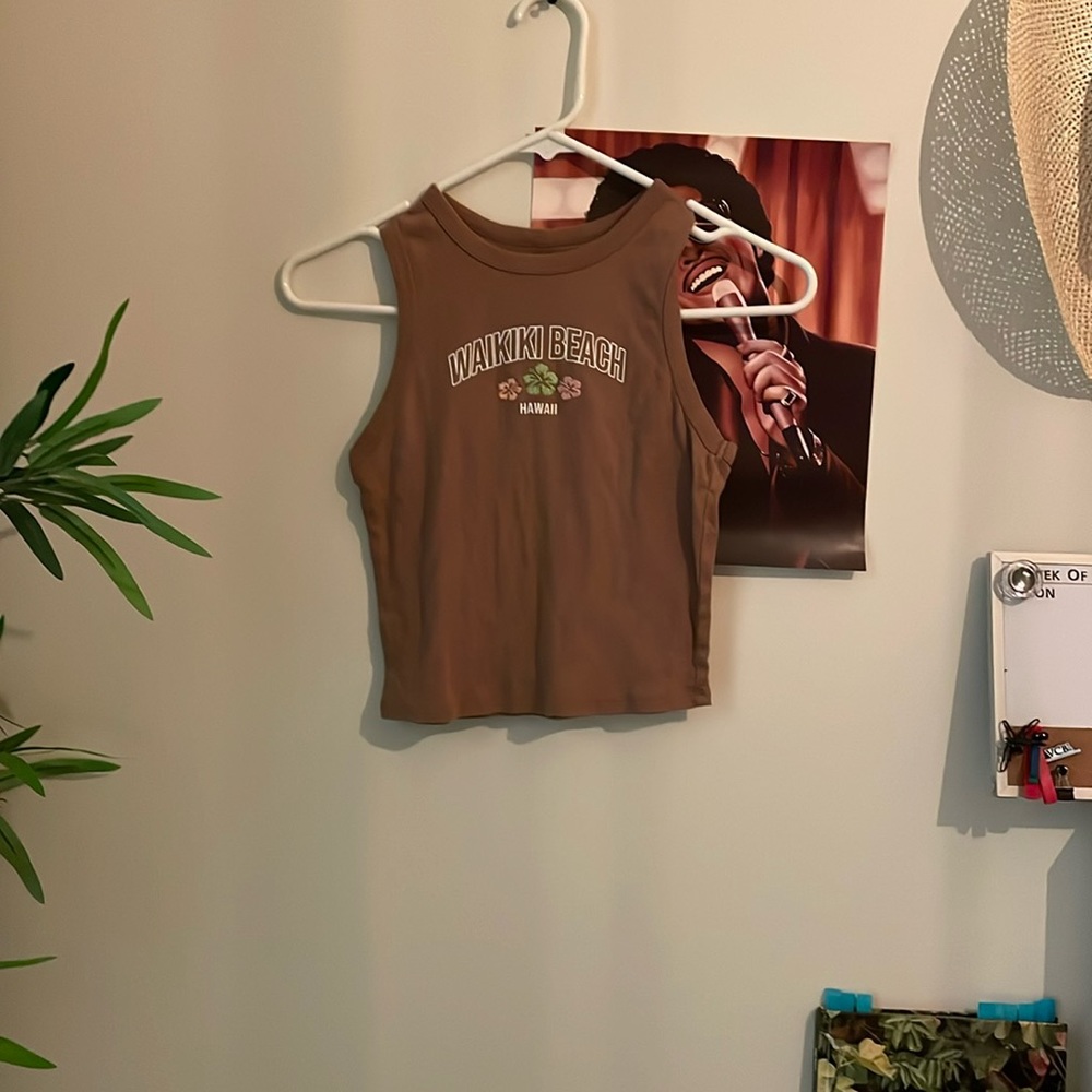 brown “waikiki beach” tank top